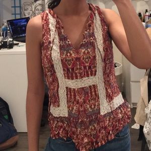 Floral and lace tie tank top